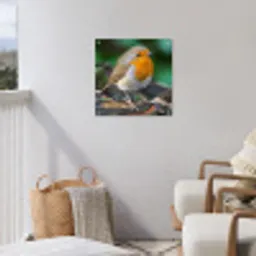 Roodborstje op een Boomstam tuinposter los doek klein -sfeer8