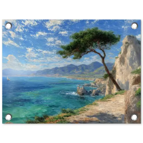 Rotsen - Kustlijn - Boom - Bergen tuinposter los doek klein -3d