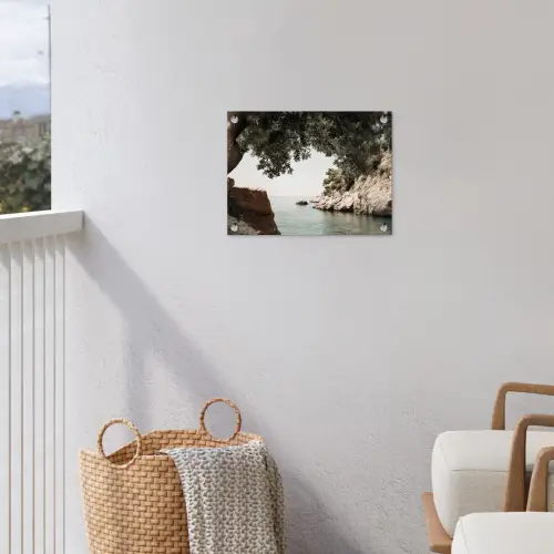 Rotsen - Zee - Boom - Groen tuinposter los doek klein -sfeer8