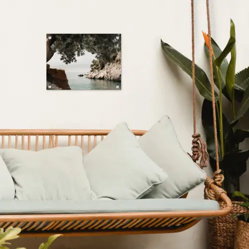 Rotsen - Zee - Boom - Groen tuinposter los doek klein -sfeer7