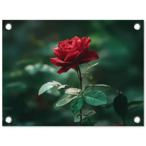 Roos - Bladeren - Dieprood tuinposter los doek klein -3d