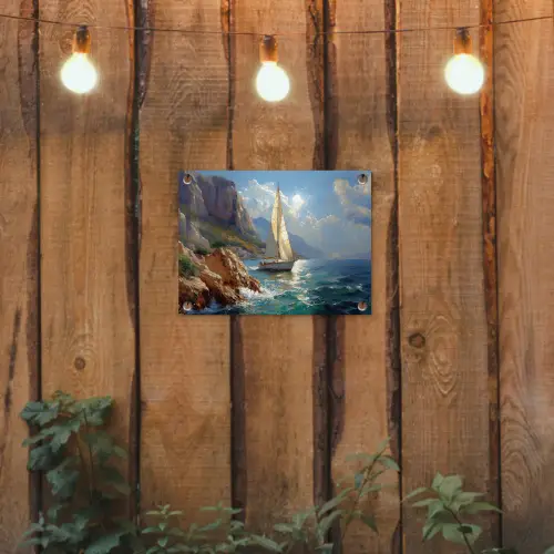 Zeilschip - Zee - Rotsen - Wolken tuinposter los doek klein -sfeer1