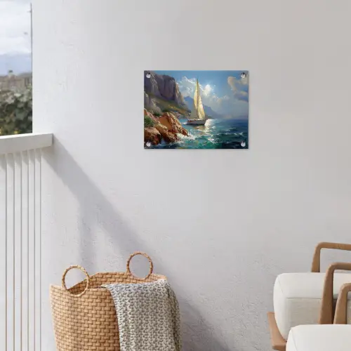 Zeilschip - Zee - Rotsen - Wolken tuinposter los doek klein -sfeer8