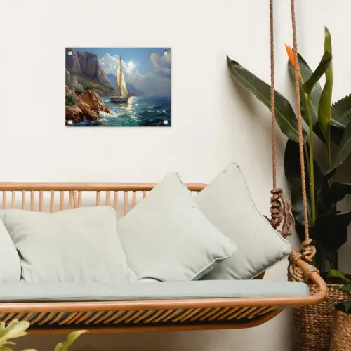 Zeilschip - Zee - Rotsen - Wolken tuinposter los doek klein -sfeer7