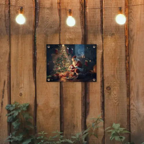 Kerstman - Haard - Donker tuinposter los doek klein -sfeer1