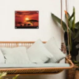 Savanne - Olifanten - Zonsondergang tuinposter los doek klein -sfeer7