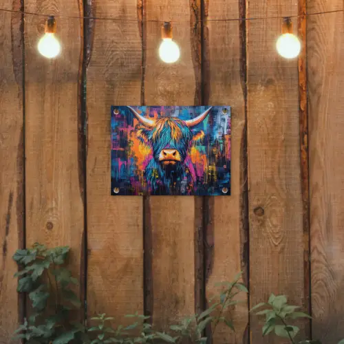 Schotse Hooglander - Abstract - Kleurrijk tuinposter los doek klein -sfeer1