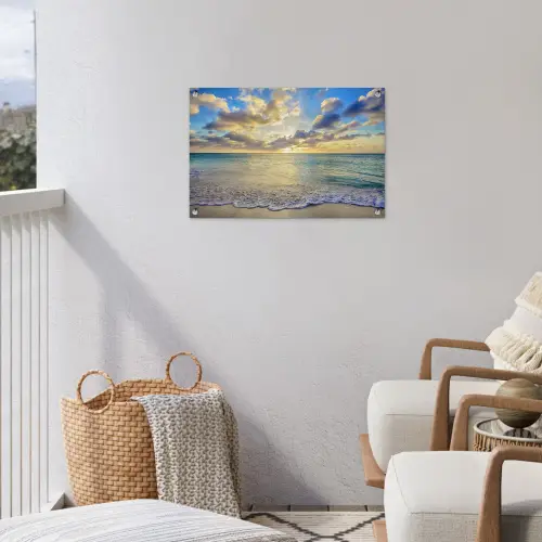 Zee - Strand - Wolken - Zon tuinposter los doek klein -sfeer8