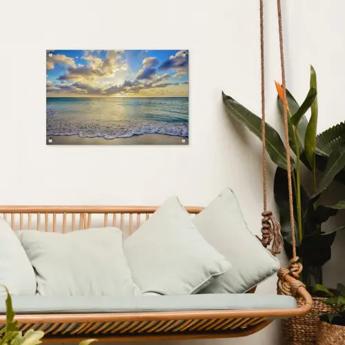 Zee - Strand - Wolken - Zon tuinposter los doek klein -sfeer7