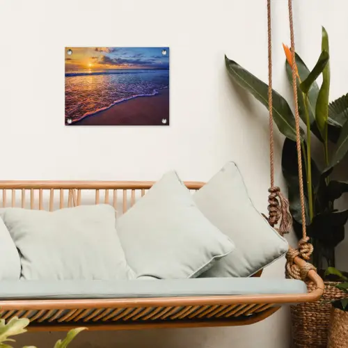 Zee - Strand - Zonsondergang - Wolken - Horizon tuinposter los doek klein -sfeer7