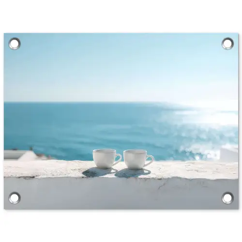 Zee - Koffiekopjes - Zomers tuinposter los doek klein -3d