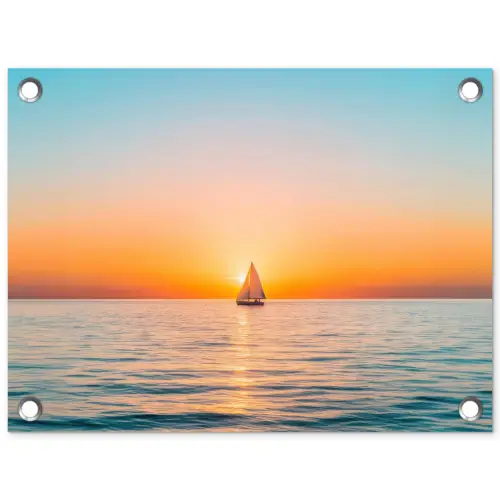 Zee - Zeilboot - Zonsondergang tuinposter los doek klein -3d
