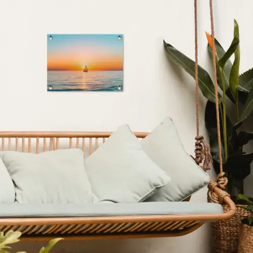 Zee - Zeilboot - Zonsondergang tuinposter los doek klein -sfeer7