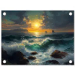 Zee - Zon - Golven - Rotsen tuinposter los doek klein -3d