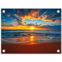 Zee - Zonsondergang - Strand - Wolken - Oranje tuinposter los doek klein -3d