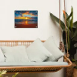 Zee - Zonsondergang - Strand - Wolken - Oranje tuinposter los doek klein -sfeer7