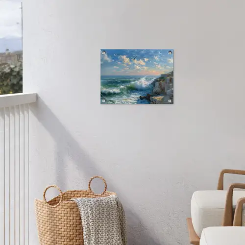Zee - Golven - Rotsen - Meeuwen tuinposter los doek klein -sfeer8