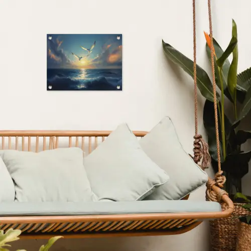 Meeuwen - Zee - Wolken -Blauw tuinposter los doek klein -sfeer7