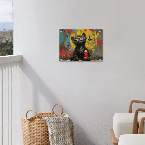 Kitten met Spuitbus tuinposter los doek klein -sfeer8