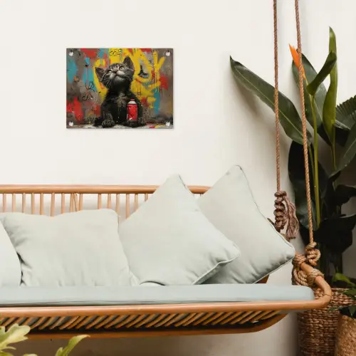 Kitten met Spuitbus tuinposter los doek klein -sfeer7