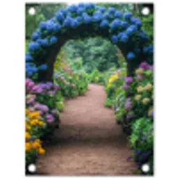 Doorkijk - Bloemen - Hortensia - Pad tuinposter los doek klein -3d