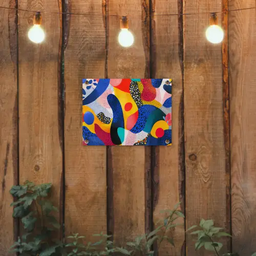 Vormen - Abstract - Stippels - Blauw tuinposter los doek klein -sfeer1