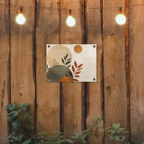 Vormen - Rond - Bladeren - Beige tuinposter los doek klein -sfeer1