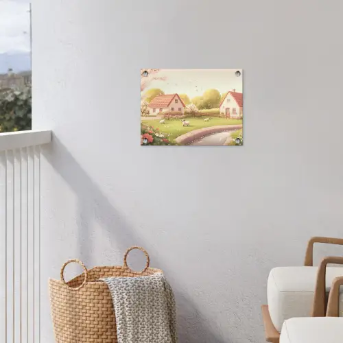 Schapen - Huisje - Platteland tuinposter los doek klein -sfeer8