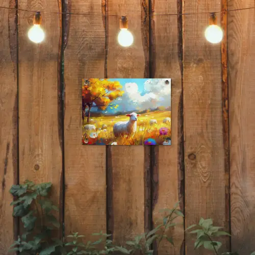 Schaap - Weide - Bloemen tuinposter los doek klein -sfeer1