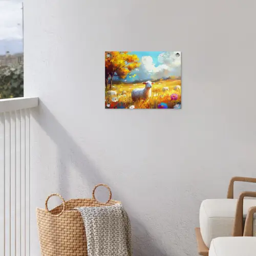 Schaap - Weide - Bloemen tuinposter los doek klein -sfeer8