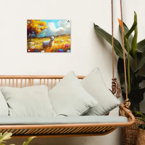 Schaap - Weide - Bloemen tuinposter los doek klein -sfeer7