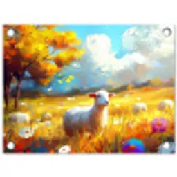 Schaap - Weide - Bloemen tuinposter los doek klein -3d