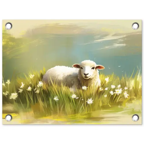 Schaap - Weide - Groen tuinposter los doek klein -3d