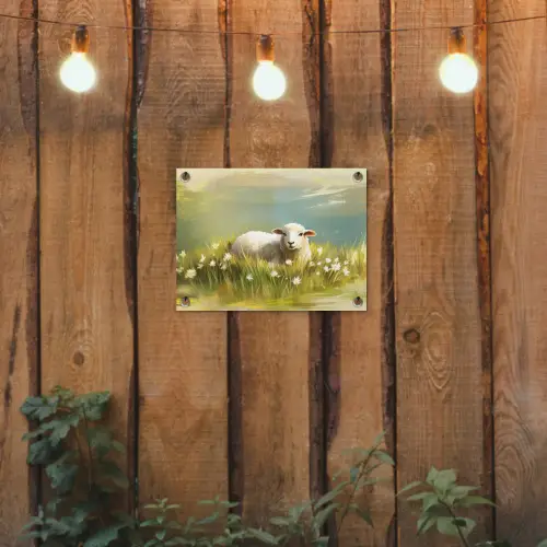 Schaap - Weide - Groen tuinposter los doek klein -sfeer1