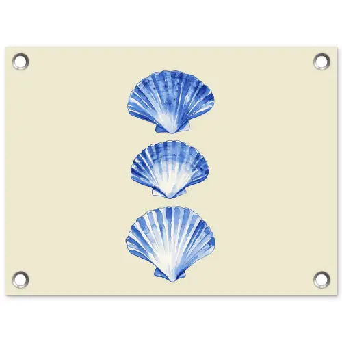 Schelpen - Blauw - Beige tuinposter los doek klein -3d