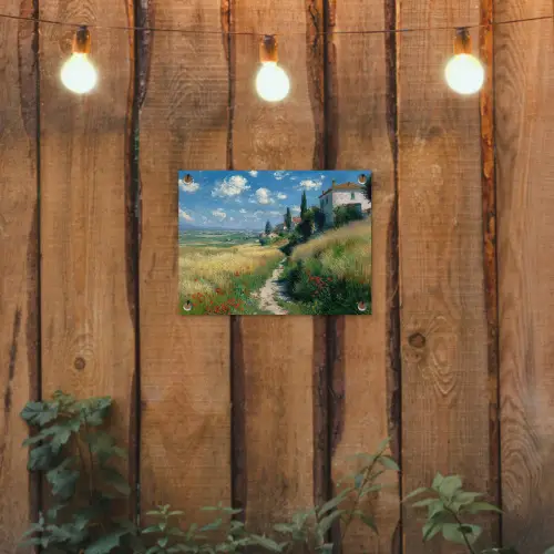 Zandpad - Huis - Bomen - Grasveld tuinposter los doek klein -sfeer1