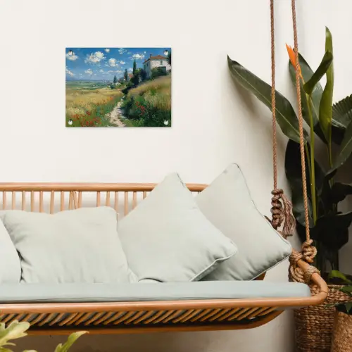 Zandpad - Huis - Bomen - Grasveld tuinposter los doek klein -sfeer7
