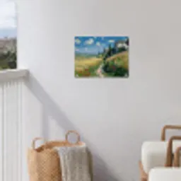 Zandpad - Huis - Bomen - Grasveld tuinposter los doek klein -sfeer8