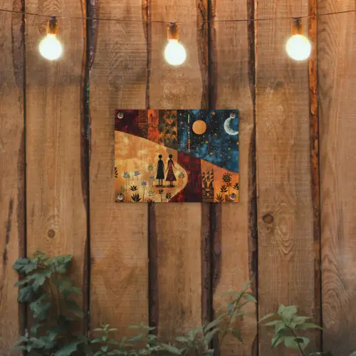 Silhouetten - Abstract - Zon - Maan tuinposter los doek klein -sfeer1