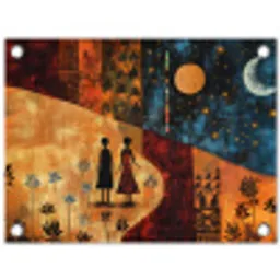 Silhouetten - Abstract - Zon - Maan tuinposter los doek klein -3d