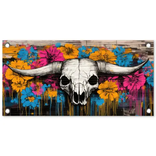 Schedel - Bloemen - Graffiti tuinposter los doek klein -3d