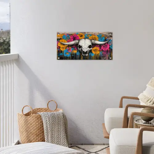 Schedel - Bloemen - Graffiti tuinposter los doek klein -sfeer8