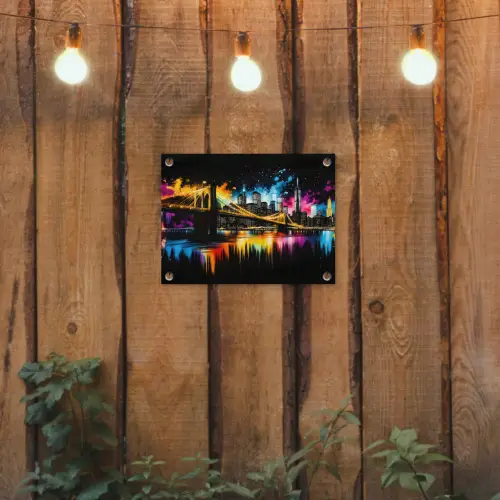 Skyline - Brug - Verlichting - Kleuren tuinposter los doek klein -sfeer1