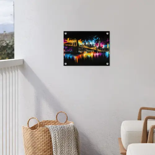 Skyline - Brug - Verlichting - Kleuren tuinposter los doek klein -sfeer8