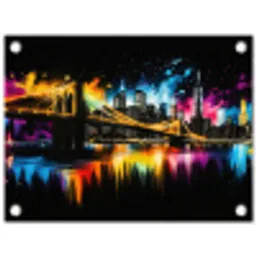 Skyline - Brug - Verlichting - Kleuren tuinposter los doek klein -3d