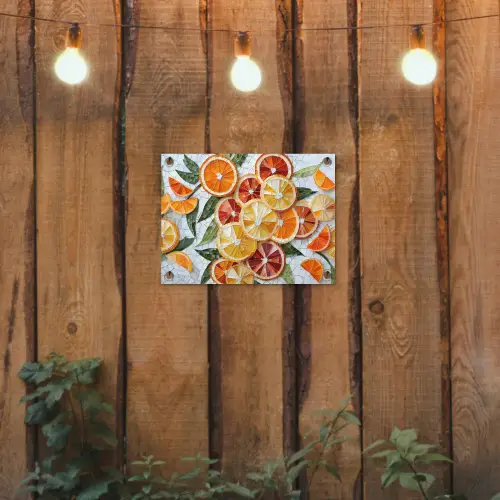 Schijfjes - Fruit - Oranje - Mozaïek tuinposter los doek klein -sfeer1