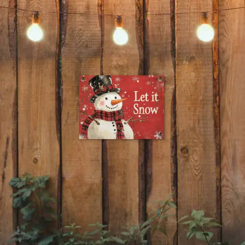 Sneeuwpret - Winter - Sneeuwpop tuinposter los doek klein -sfeer1