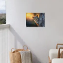 Eekhoorn - Boomstam - Zonsondergang tuinposter los doek klein -sfeer8