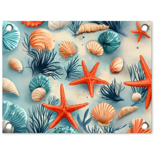 Zeesterren - Schelpen - Illustratie - Zand tuinposter los doek klein -3d