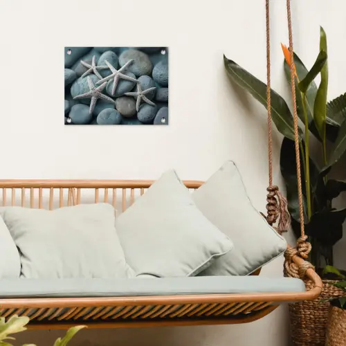 Zeesterren - Stenen - Wit tuinposter los doek klein -sfeer7